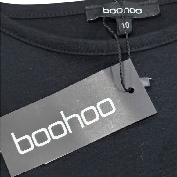 Boohoo Black Short sleeve Mini Dress front wrap tie size 10 - Picture 4 of 5